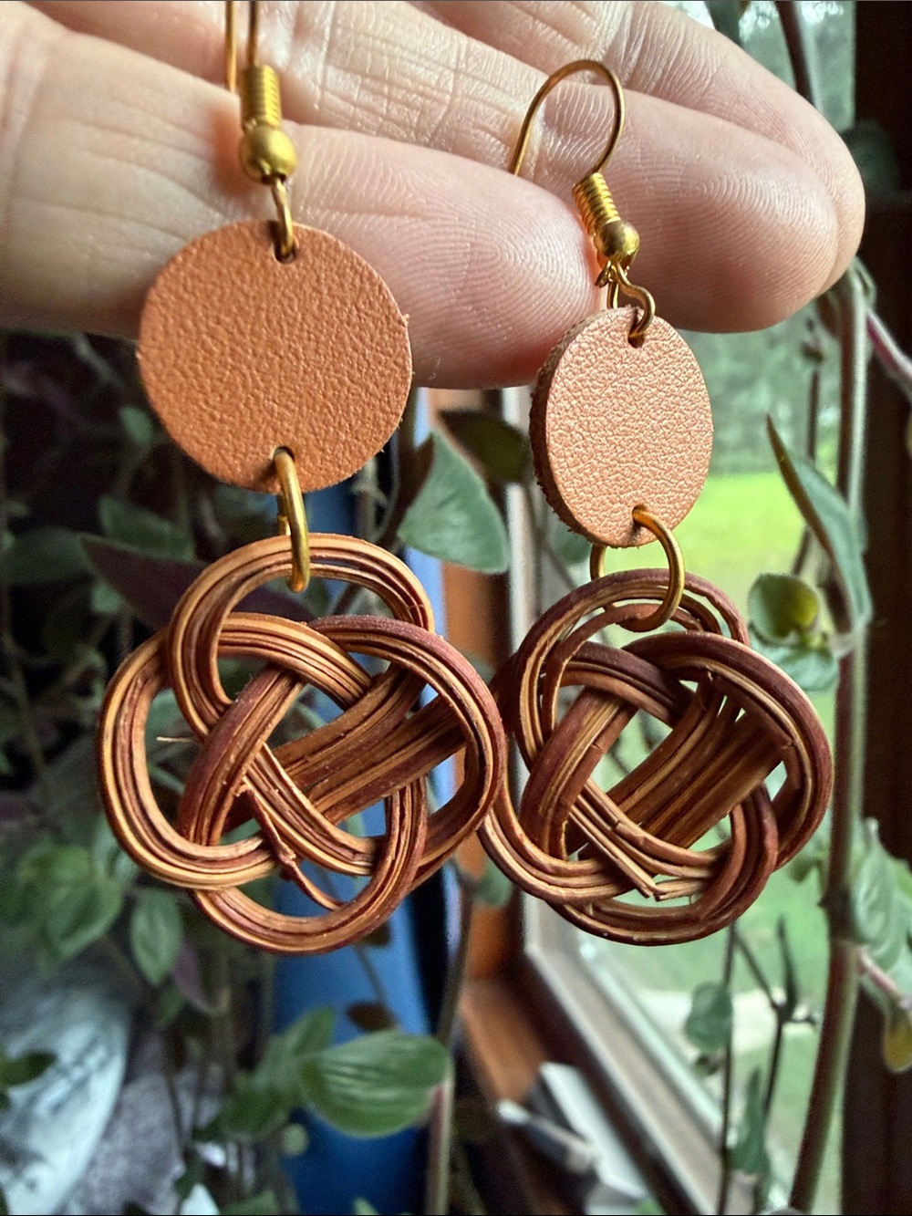 Handcrafted Tan Woven Circle Drop Earrings